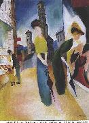 August Macke Two women in front of a hat shop Sweden oil painting artist